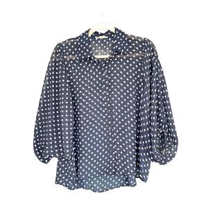 0863 Sans Souci Blue White‎ Polkadot Oversized Blouse Size Medium